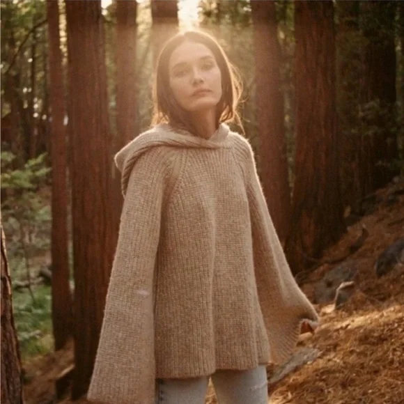 Doen Hooded Chunky Knit Sweater in Beige - Picture 3 of 8